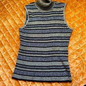 Cable and gauge sleeveless turtleneck metallic striped top size large